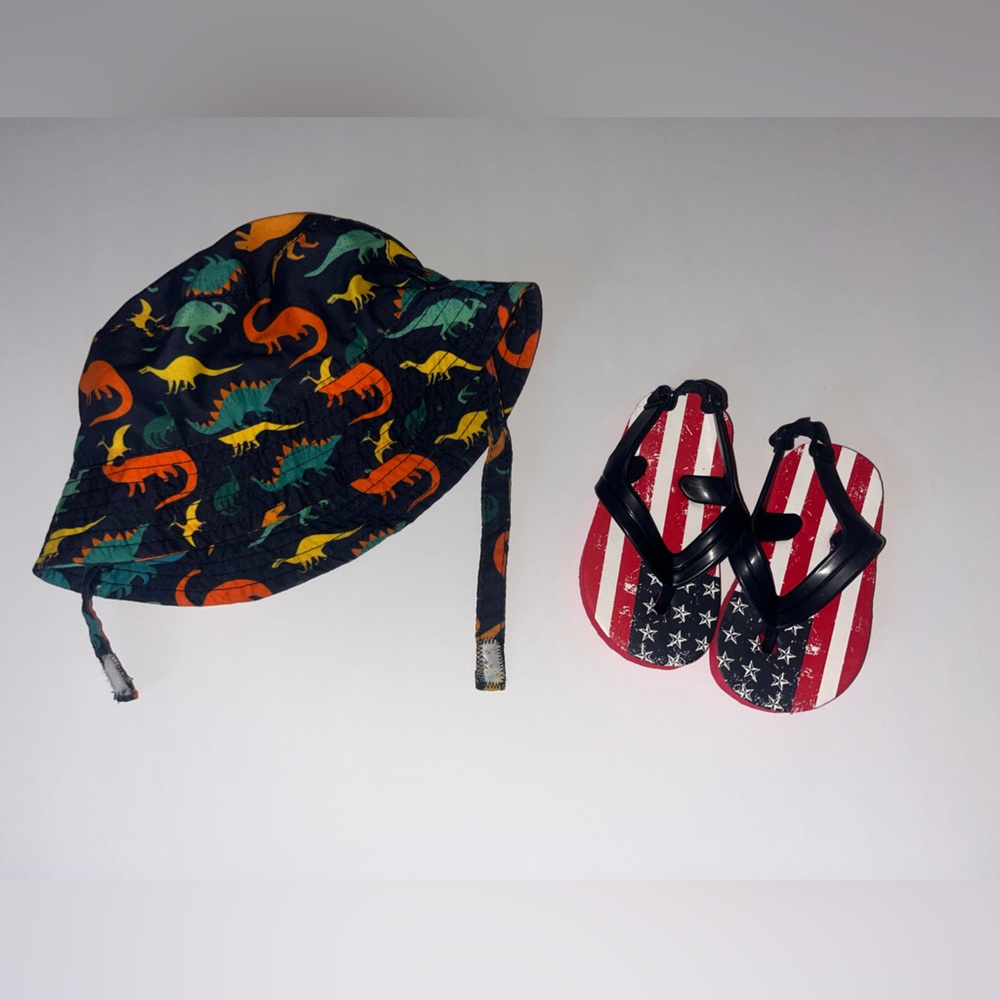Joe Fresh Toddler Dino Bucket Hat in Navy with Orange, Green & Yellow Dinosaurs